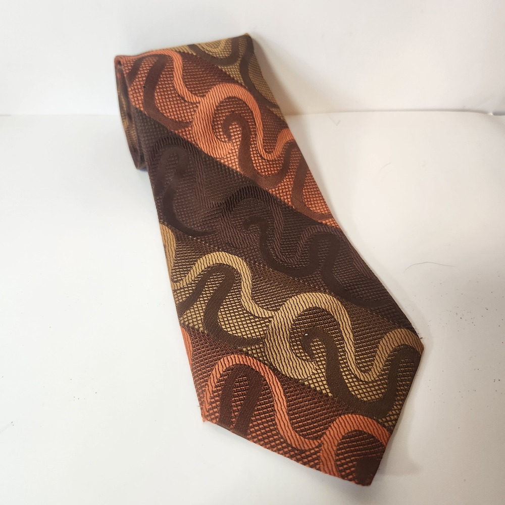 Vintage Gentry by Wembley Wemlon Tie Mens Brown Orange Psychedelic Swirl 70sWide
